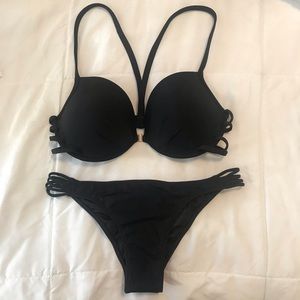Victoria’s Secret black strappy bikini set 34D S